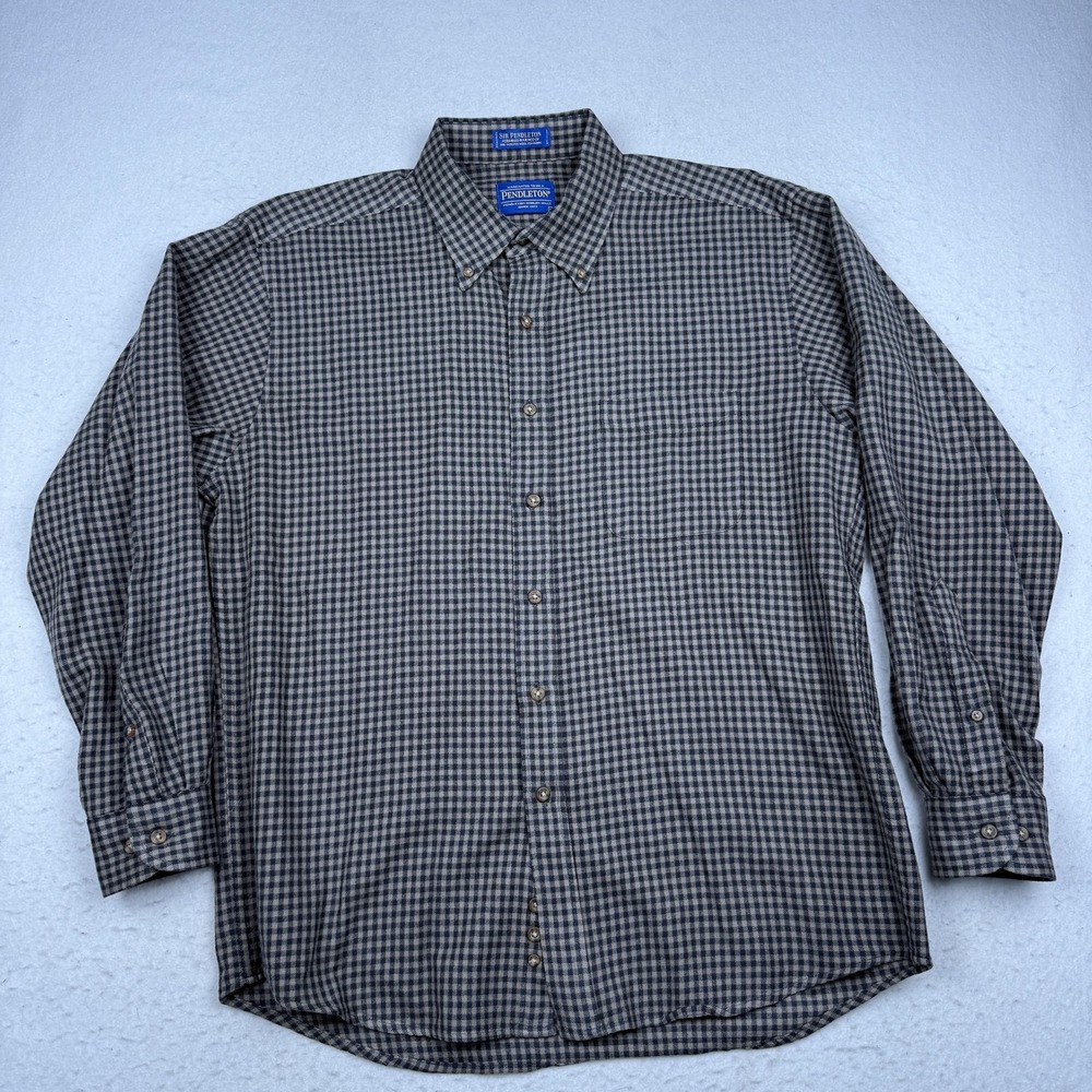 Pendleton Shirt Mens Large Gray Check Wool Long Sleeve Button Down Casual